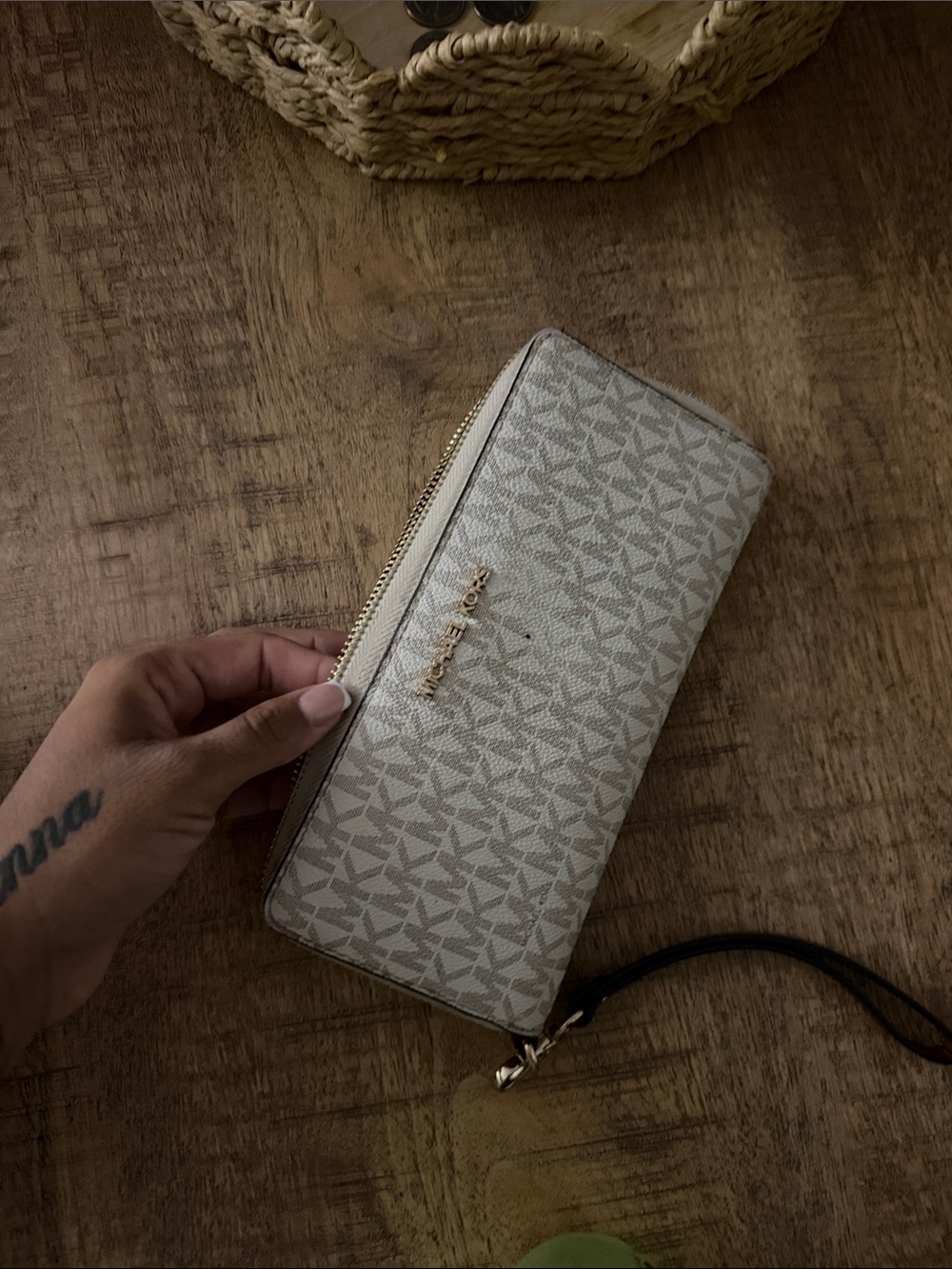 Michael Kors Beige Signature Zip-Around Wristlet Wallet